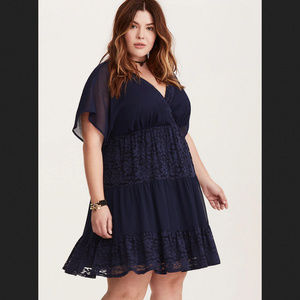 Lace Inset Chiffon Dress - Navy - Torrid 0X
